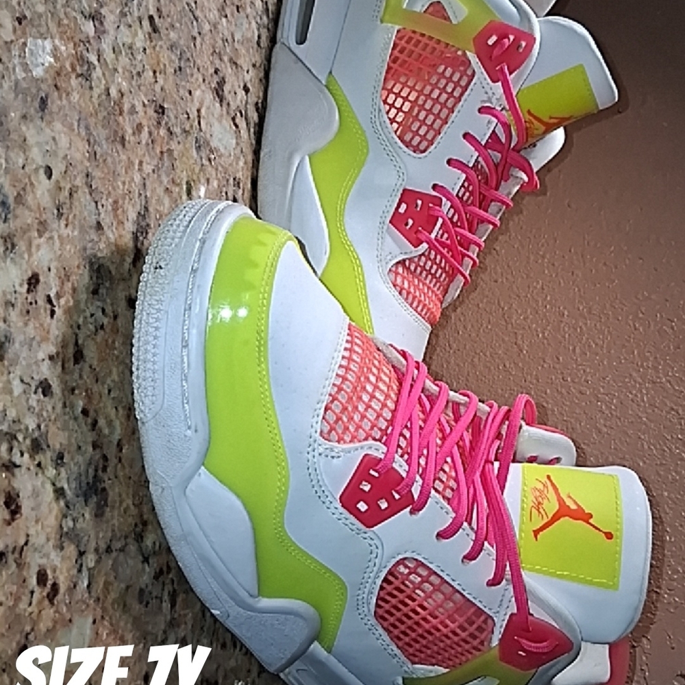 Jordan Kids Sneakers - White, Pink, and Neon Yellow